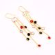Brass 22k Gold Plated Chain Dangle Earrings with Colorful CZ Stones